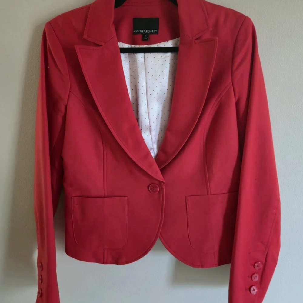 Cynthia Rowley Blazer Size M  Red 97% Cotton Long Sleeve Single Button Lined